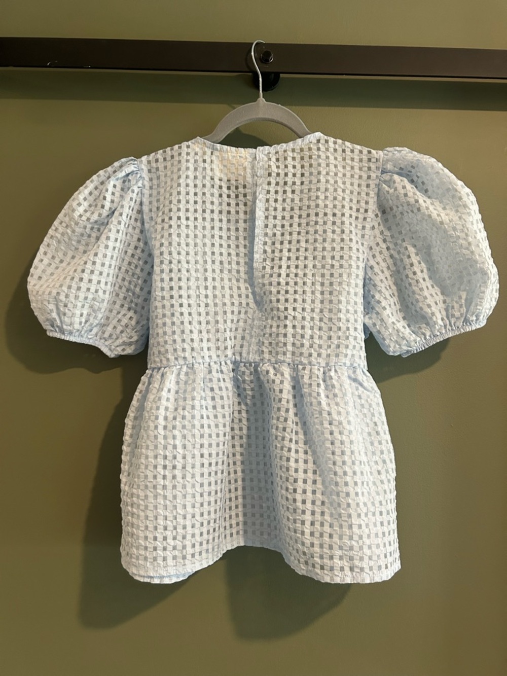 Anthropologie Maeve Baby Blue Textured Peplum Top - Picture 6 of 6